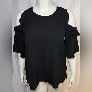 NEW-Umgee Womens Top Medium Cold Shoulder Sleeve Ruffle Flutter Sleeve Black NWT